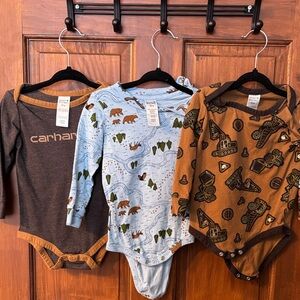 Carhartt Brown and Blue Kids Bodysuit Trio